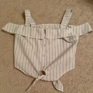 Ardene White Off-Shoulder Striped Tie-Front Top